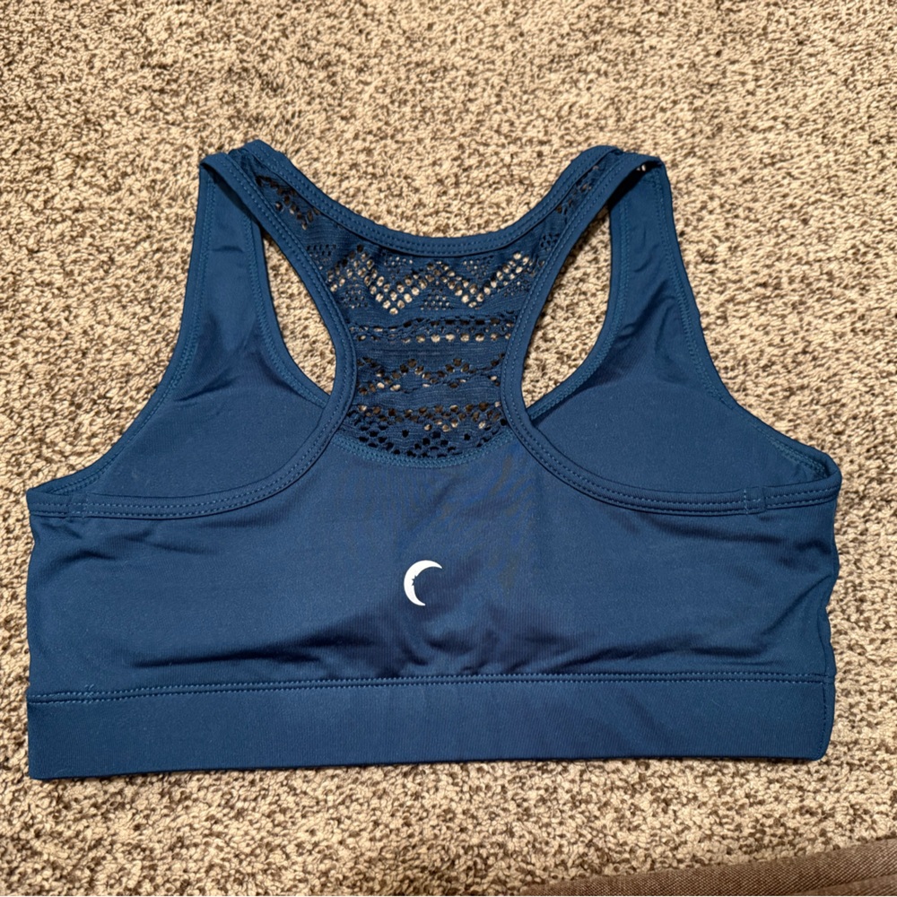 Midnight Blue Sports Bra with Lace Detail